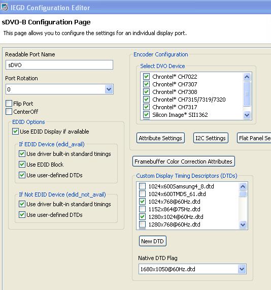 sDVO configuartion Page : no attributes settings set