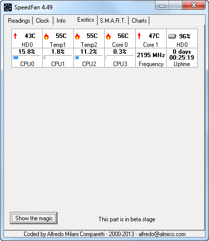 CPU temperature reading using SpeedFan tool.