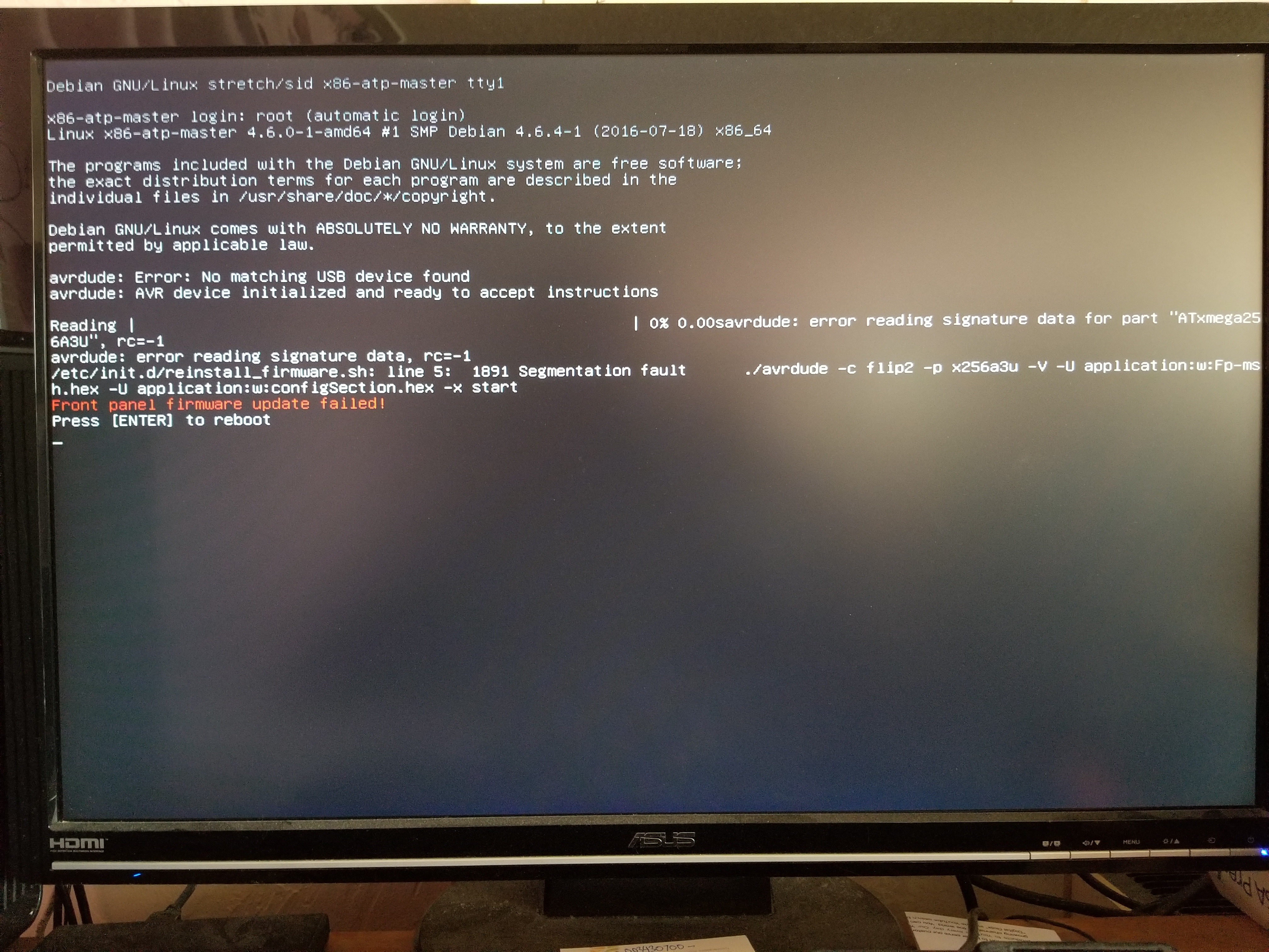 Error message while attempting to update I3M firmware.